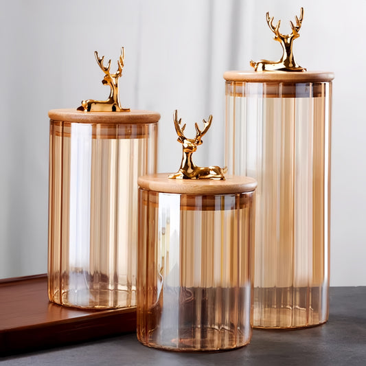 Nordic Deer Head Glass Jars Set