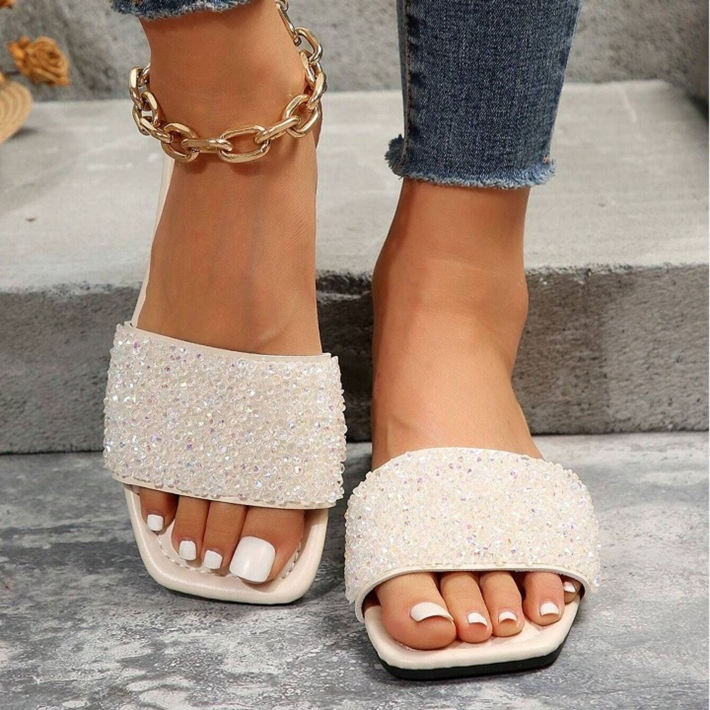 Sparkle Step Crystal Slide Sandalen