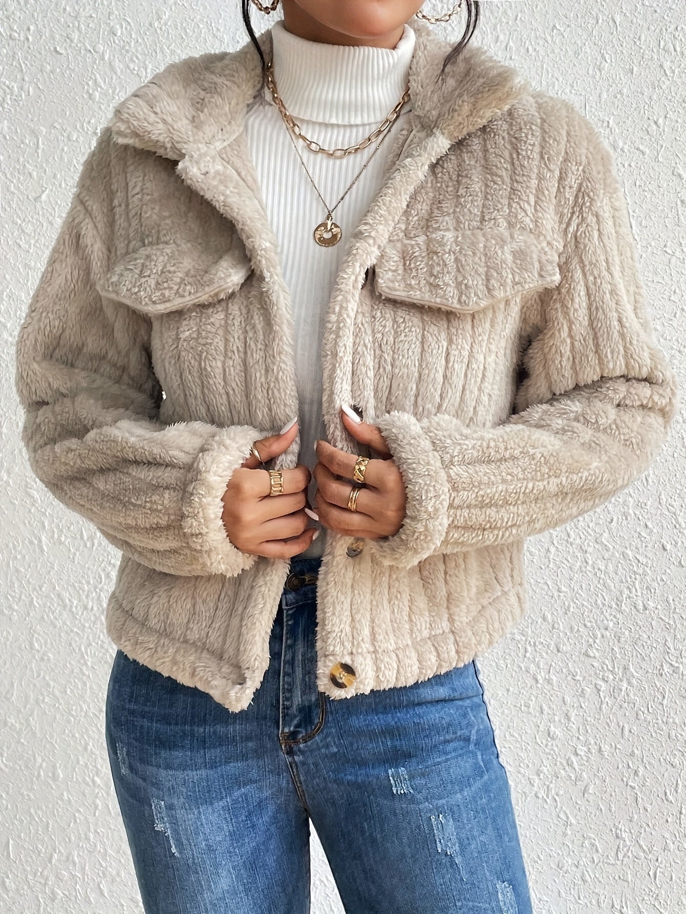 Belezaa Plush Fleece Crop Jacket