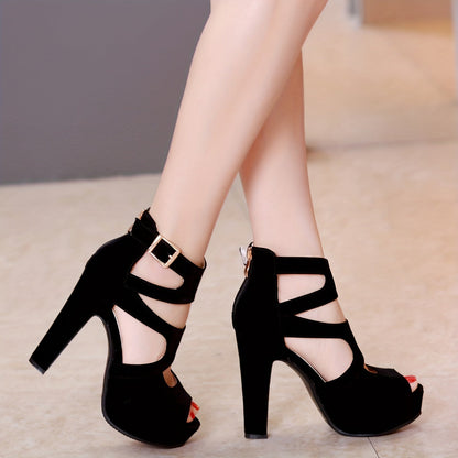 Stylish Buckle Ankle Strap Heels