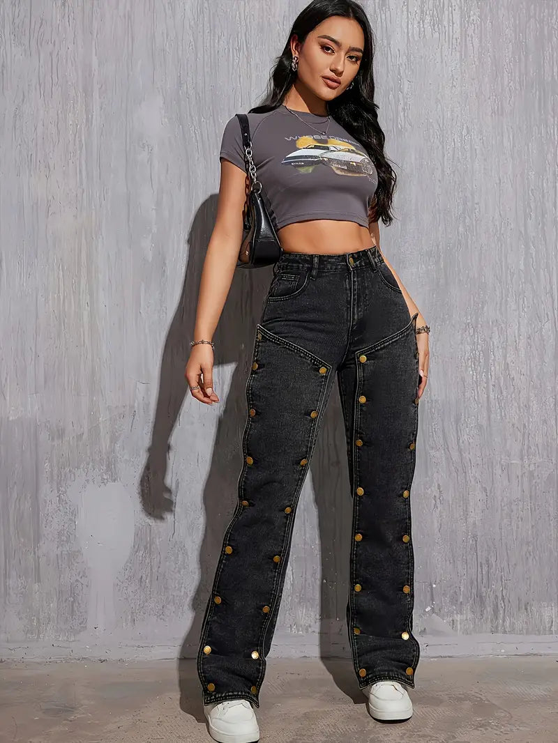 Stylish High Waist Retro Denim Jeans