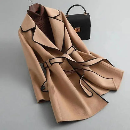 Elegant Women's Belted Long Coat