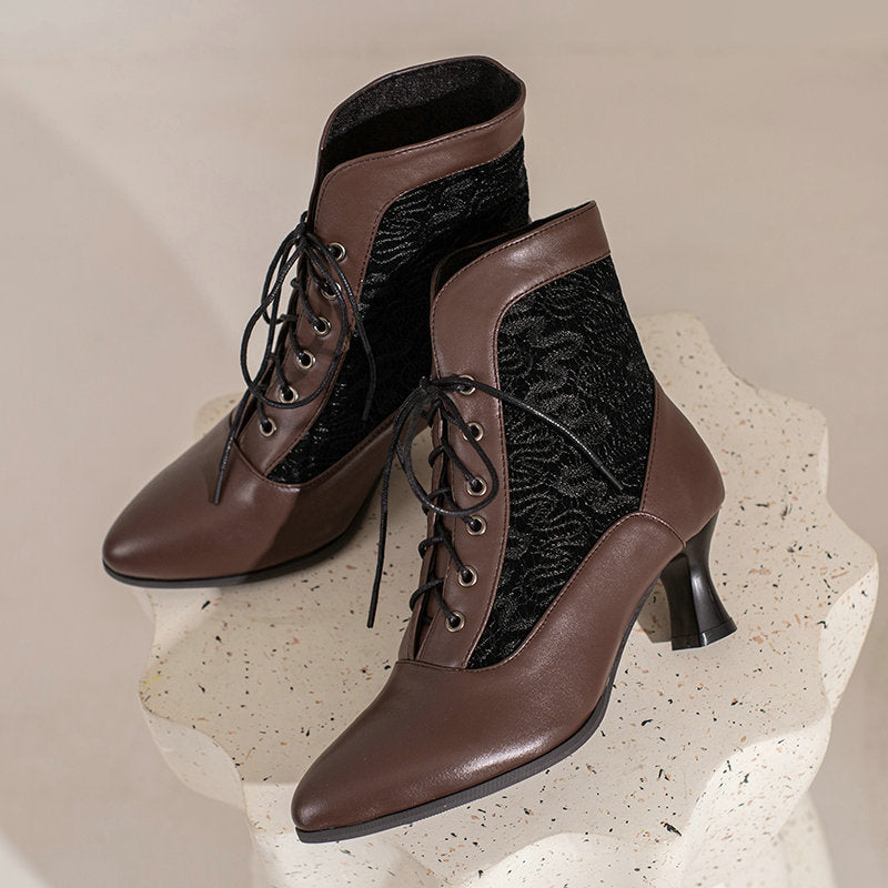 Black Ivy Lace-Up Heeled Boots