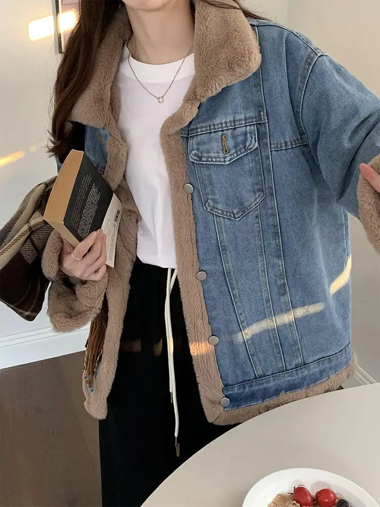 Belezaa Warm Denim Fur Jacket