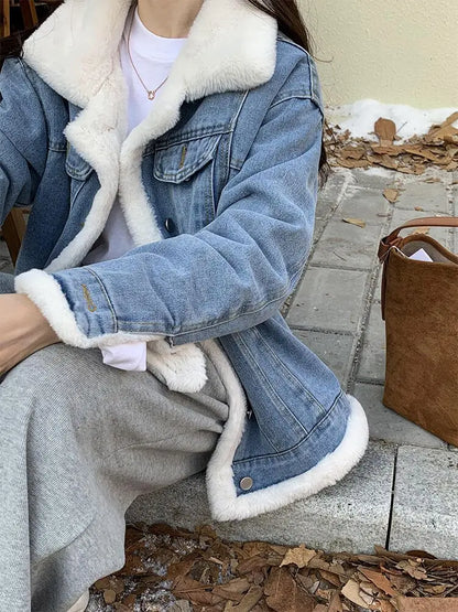 Belezaa Warm Denim Fur Jacket