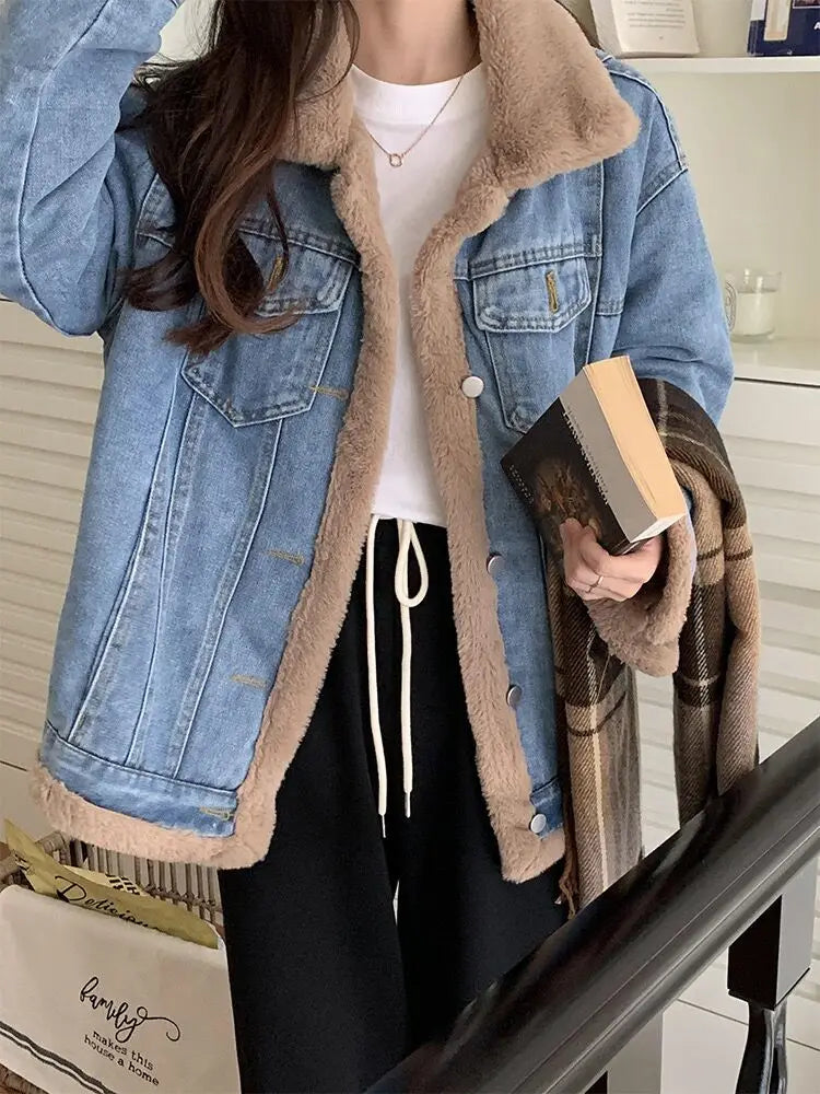 Belezaa Warm Denim Fur Jacket