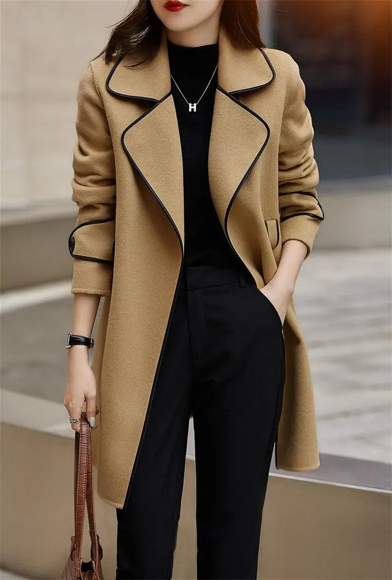 Elegant Women's Belted Long Coat