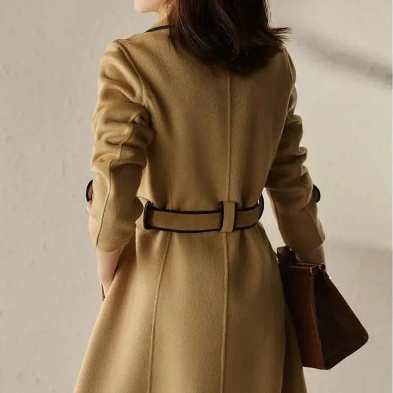 Elegant Women's Belted Long Coat