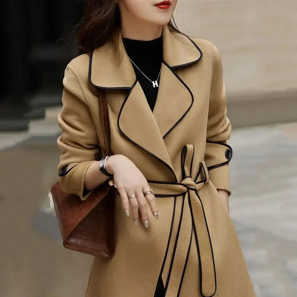 Elegant Women's Belted Long Coat