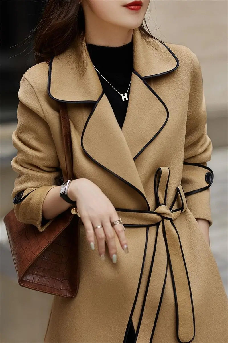 Elegant Women's Belted Long Coat