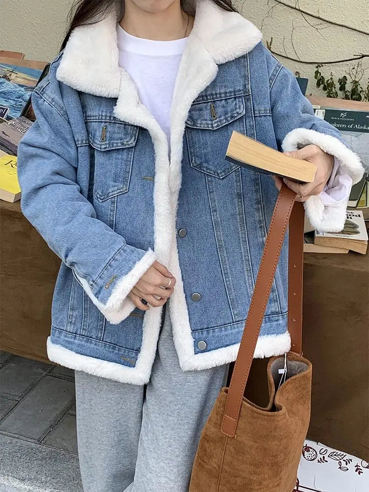 Belezaa Warm Denim Fur Jacket