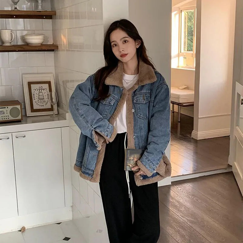 Belezaa Warm Denim Fur Jacket