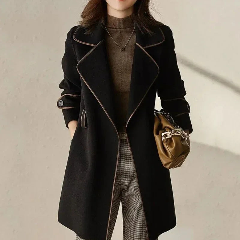 Elegant Women's Belted Long Coat