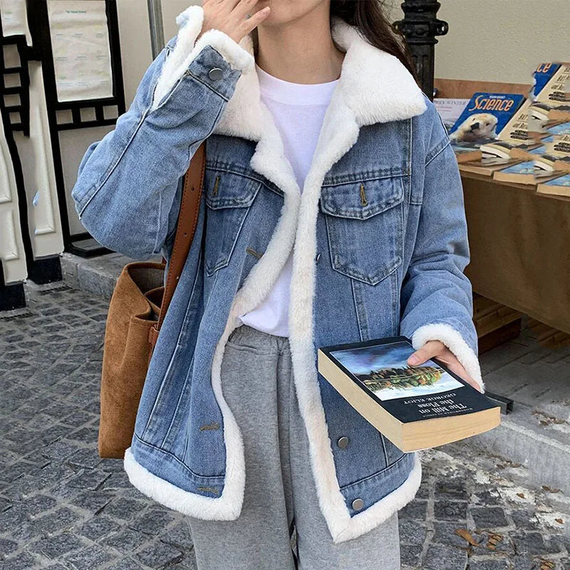 Belezaa Warm Denim Fur Jacket