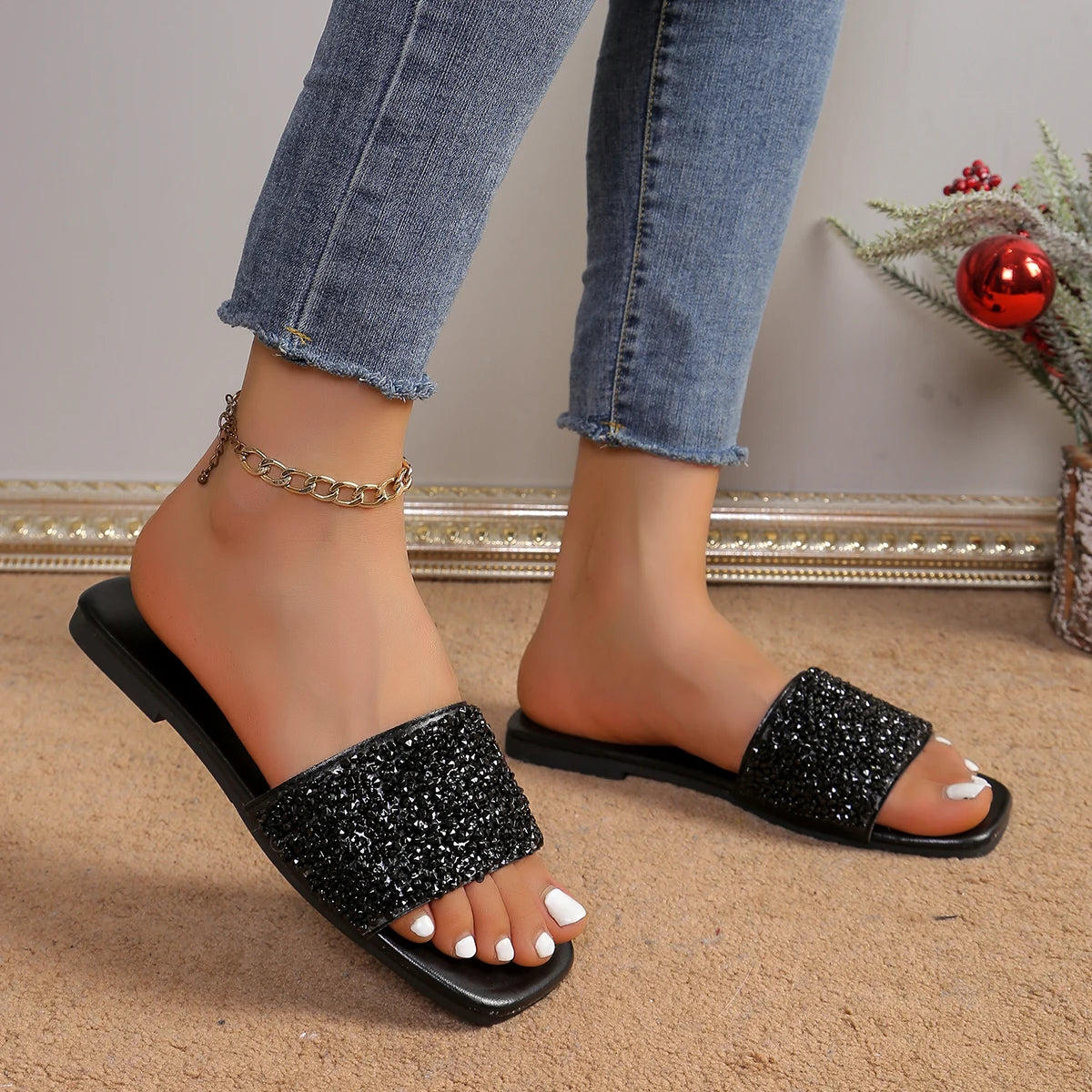 Sparkle Step Crystal Slide Sandalen