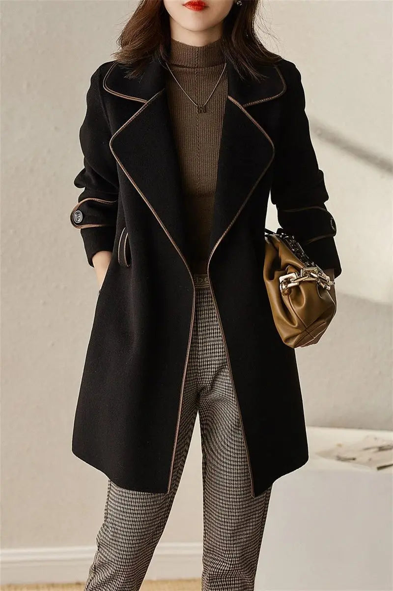 Elegant Women's Belted Long Coat