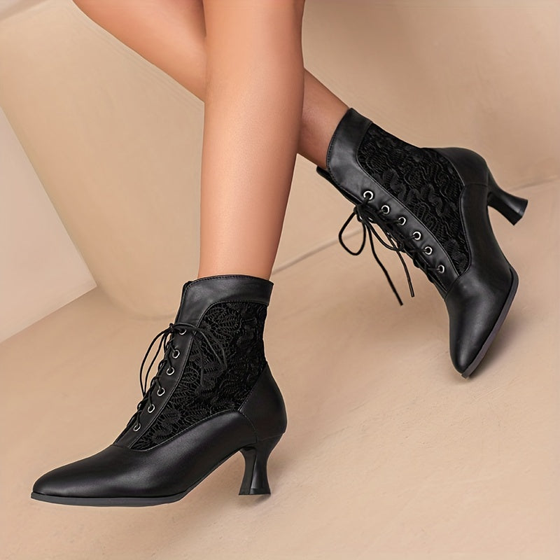 Black Ivy Lace-Up Heeled Boots