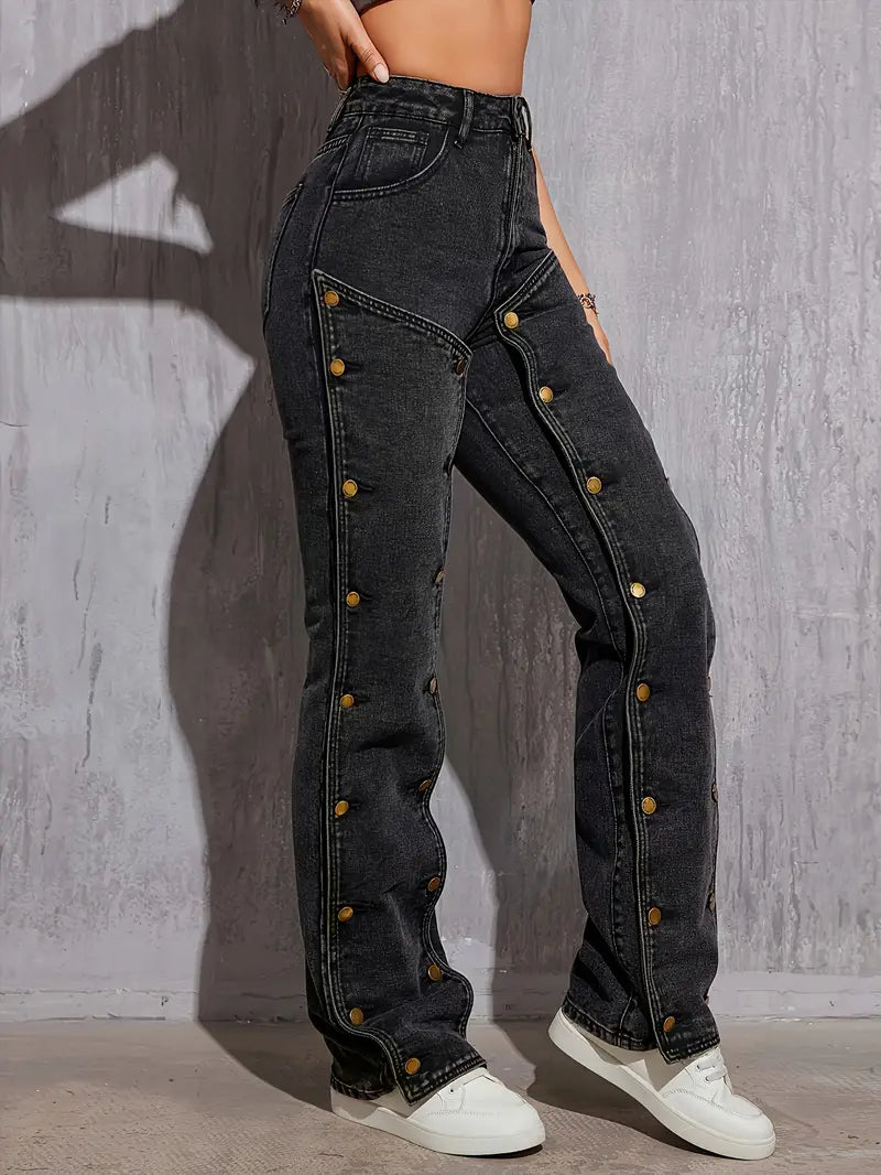 Stylish High Waist Retro Denim Jeans