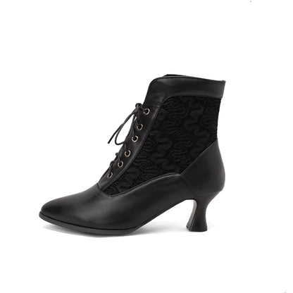 Black Ivy Lace-Up Heeled Boots